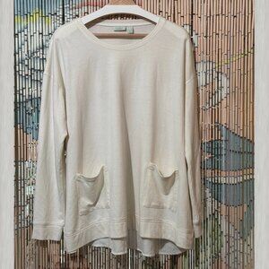 LOGO Lounge by Lori Goldstein Mixed Media Relaxed Fit Pullover, Alabaster, Large
